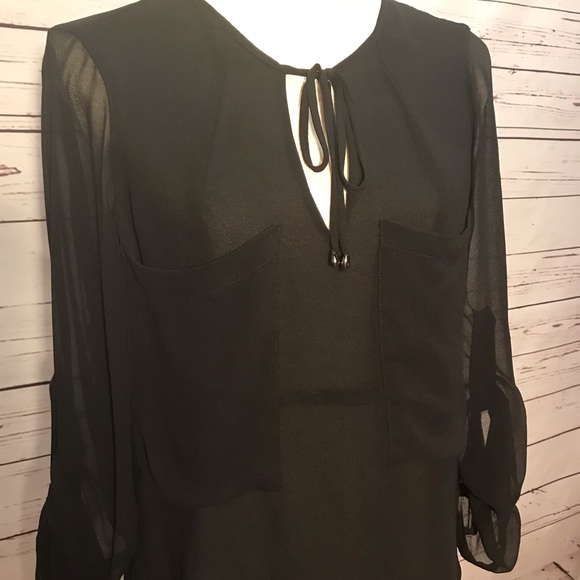 ZARA Black Sheer Roll Tab Blouse - Picture 2 of 4